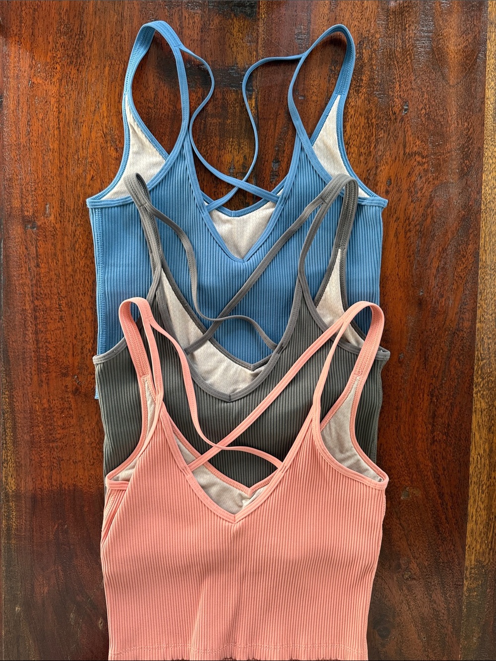 Vuori Ribbed Tank Bundle in Rosewood Pink, Olive Green, and Denim Blue - Picture 5 of 5